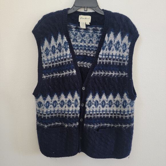 Vintage Eddie Bauer 100% Wool Sweater Vest Argyle‎ Button Front Sz XXL Fisherman - Picture 1 of 10